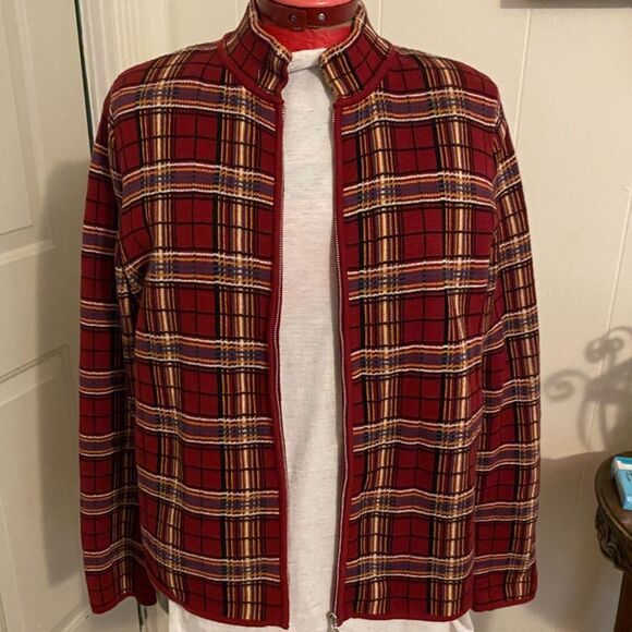 Christopher & Banks Plaid Zip Up 100% Cotton Jacket Women Size L - Picture 2 of 8